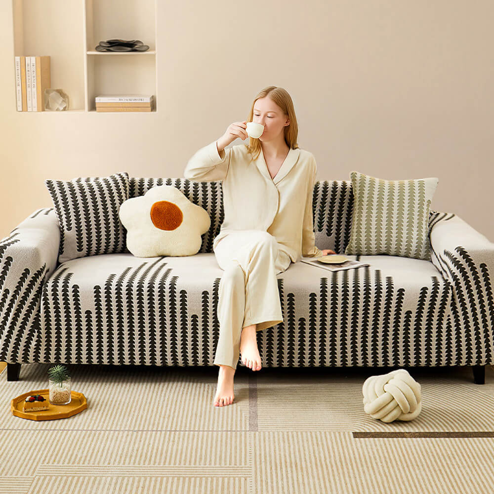 Herringbone Cozy Full-Wrap Stretch Magic Couch Cover