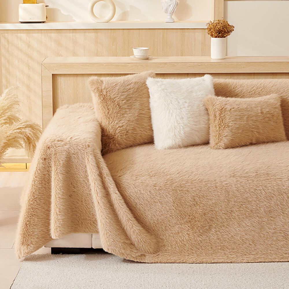 Luxury Skin-Friendly Long Faux Fur One-Piece Multi Functional Couch Cover