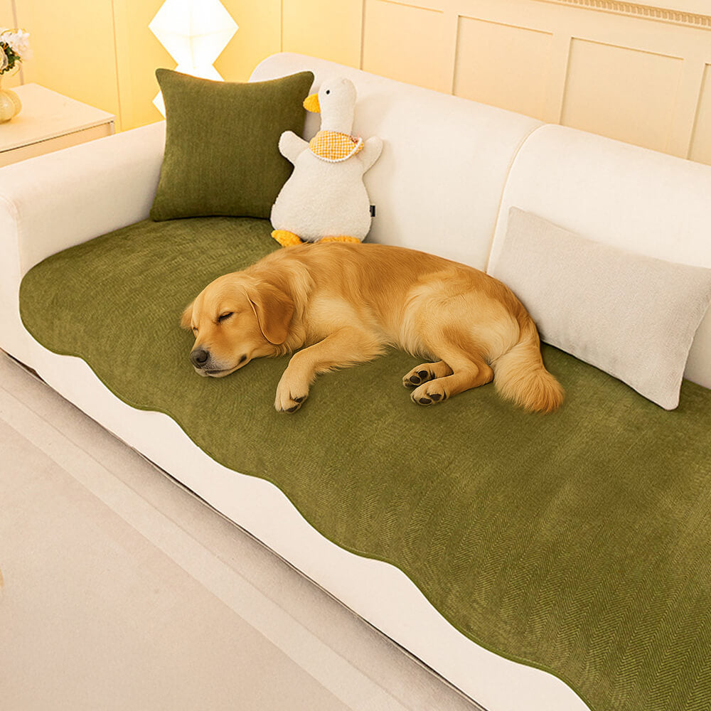 Minimalist Herringbone Chenille Non-Slip Wavy Edge Couch Cover