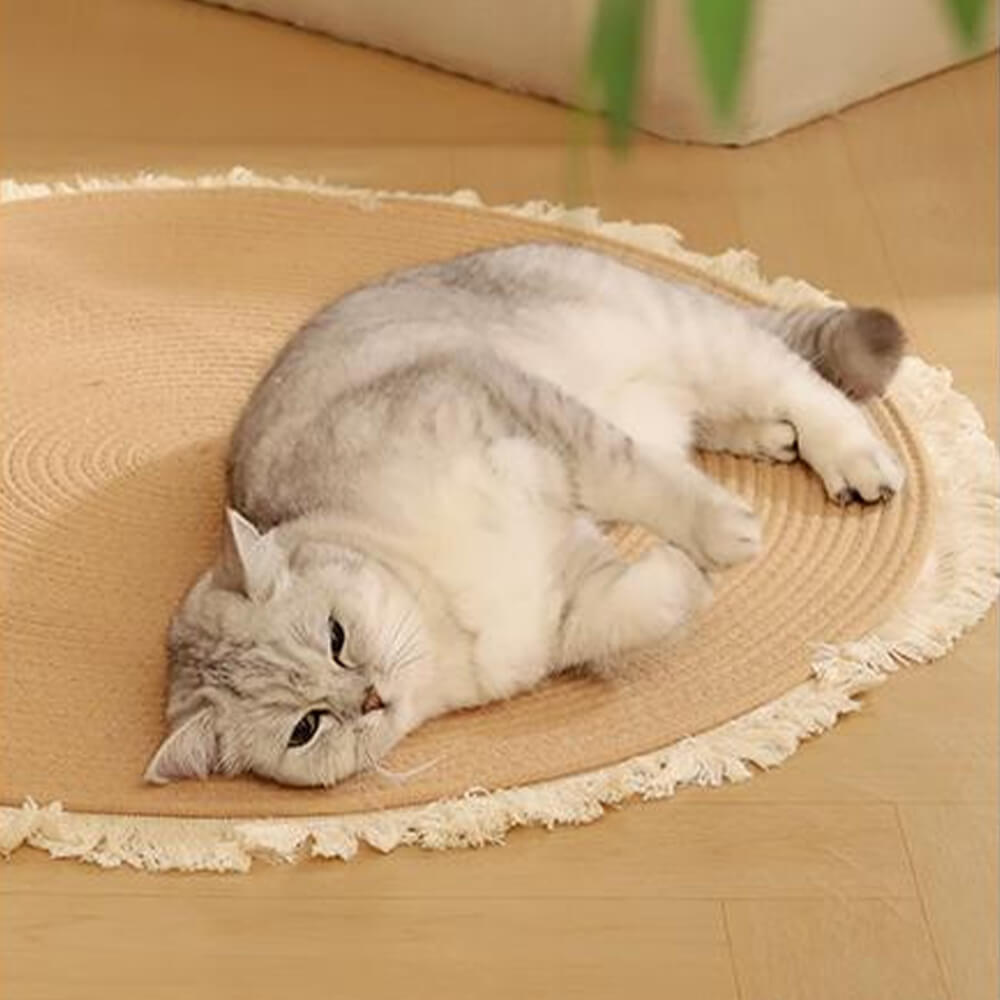 Nordic Handwoven Durable Cat Scratch Mat Rug with Fringe
