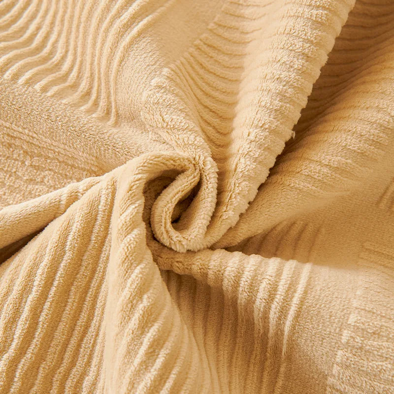 Plush Cream Geometric All Seasons Non-Slip Couch Cover