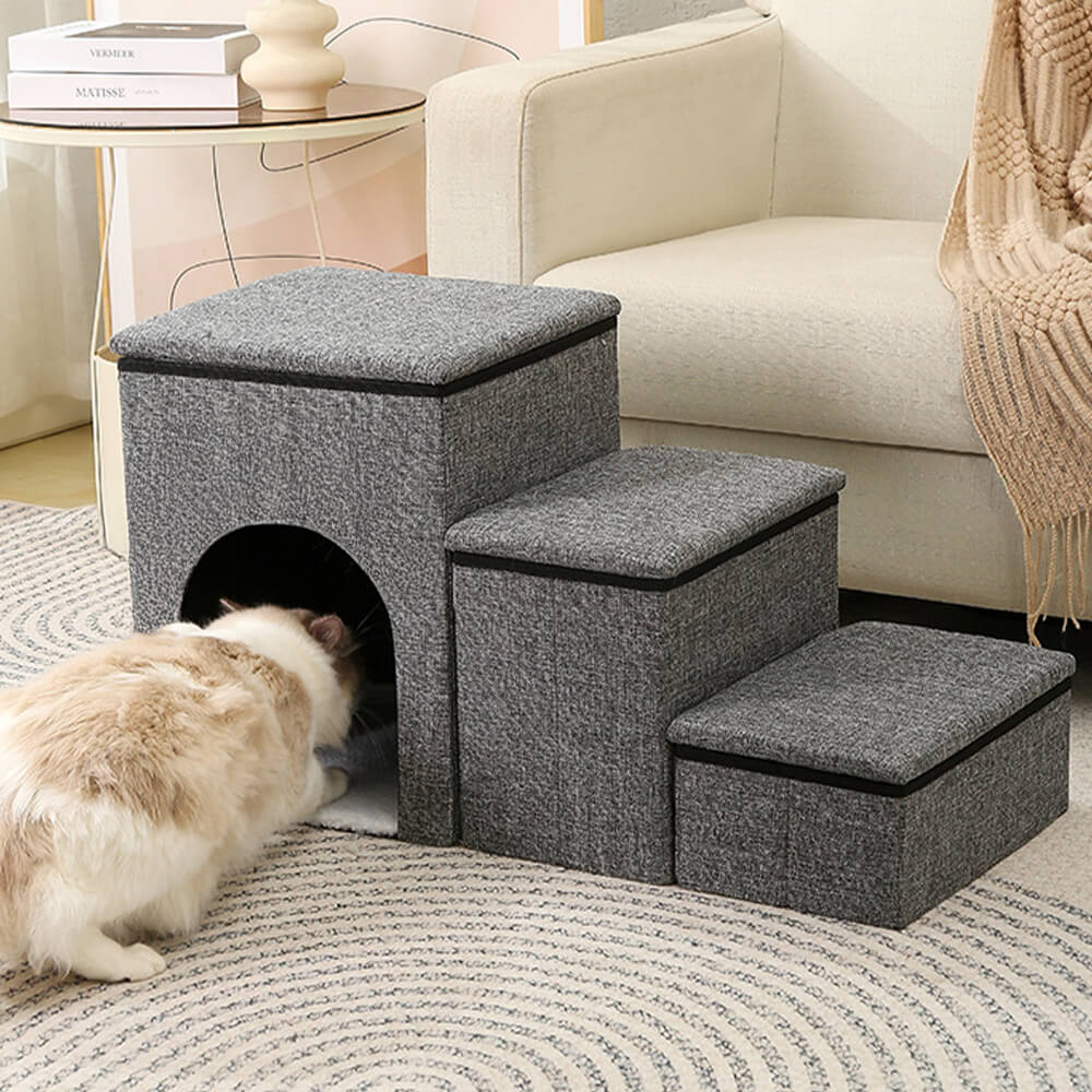 Portable Multi-Functional Foldable Dog Stairs with Storage and Condo