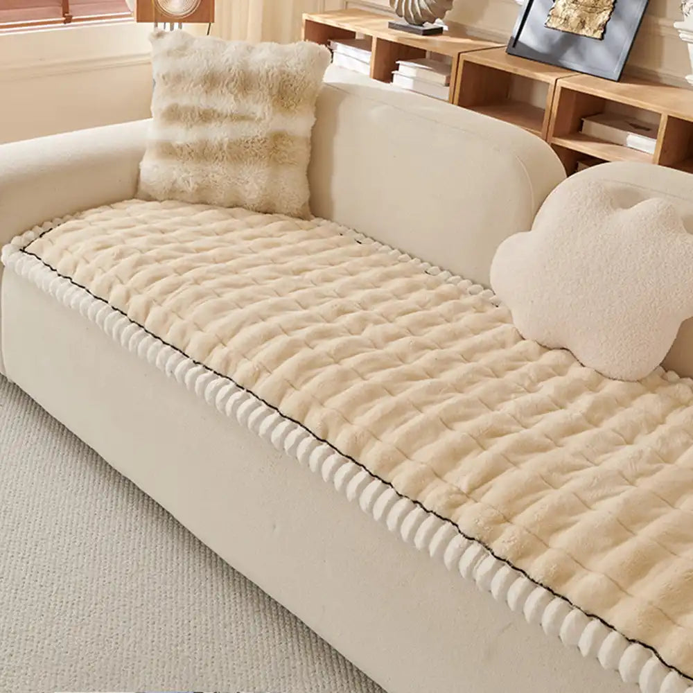 Solid-Color Fluffy Sofa Decor Thickened Couch Cover