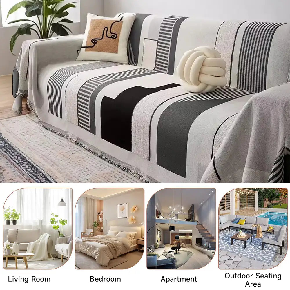 Stripe Art Scratch Resistant Chenille Multifunctional Sofa Protector Couch Cover