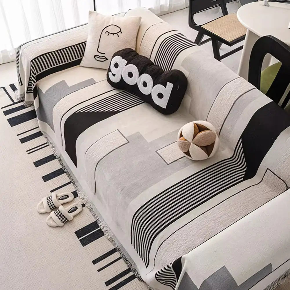 Stripe Art Scratch Resistant Chenille Multifunctional Sofa Protector Couch Cover