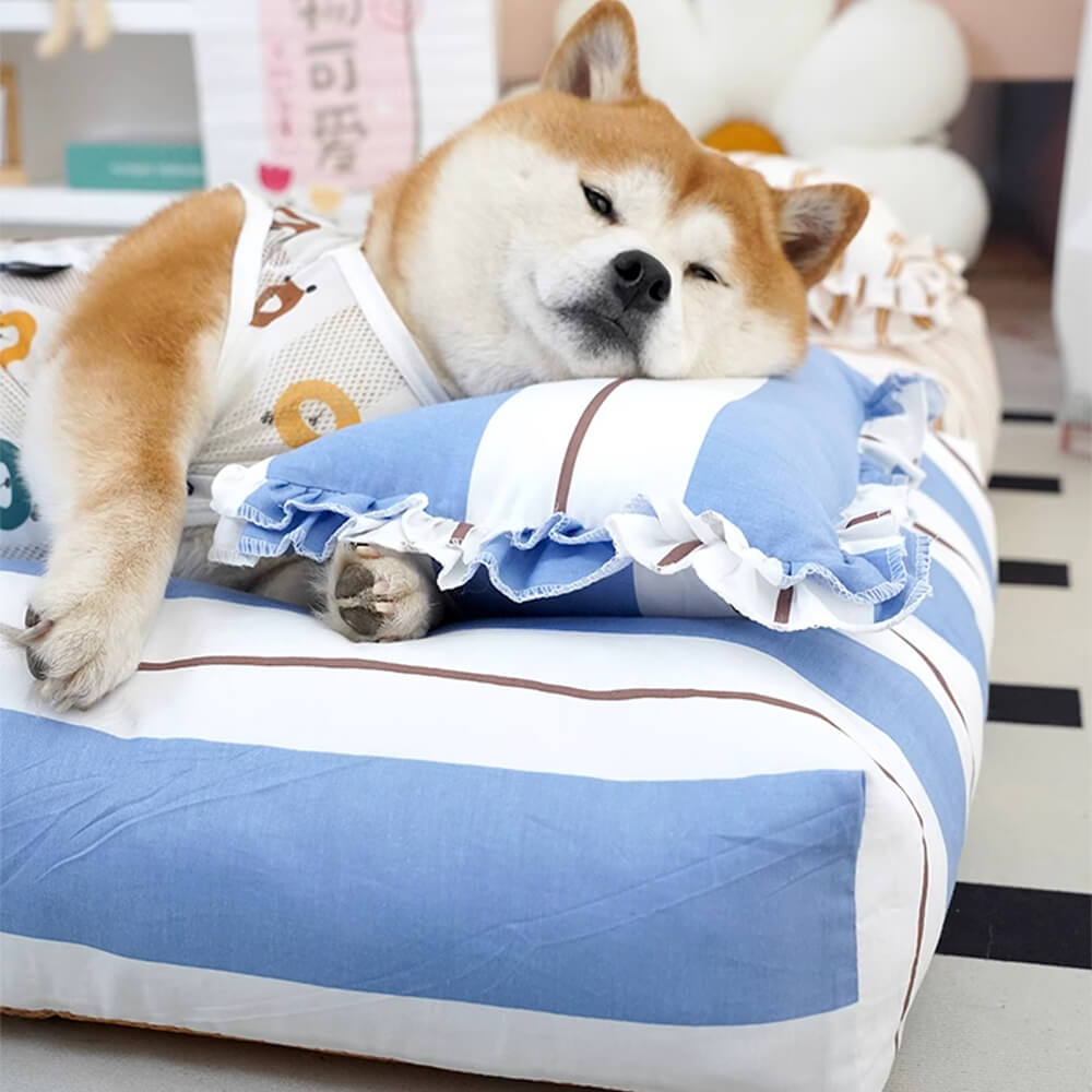 Striped Cotton Thick Padded & Soft Dog Pillow Bed