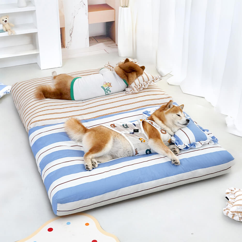 Striped Cotton Thick Padded & Soft Dog Pillow Bed