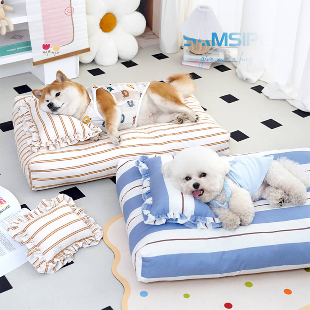 Striped Cotton Thick Padded & Soft Dog Pillow Bed