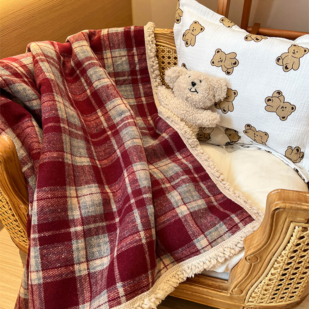 Warm Cozy Plaid Sherpa Fleece Thickened Blanket for Dogs and Cats