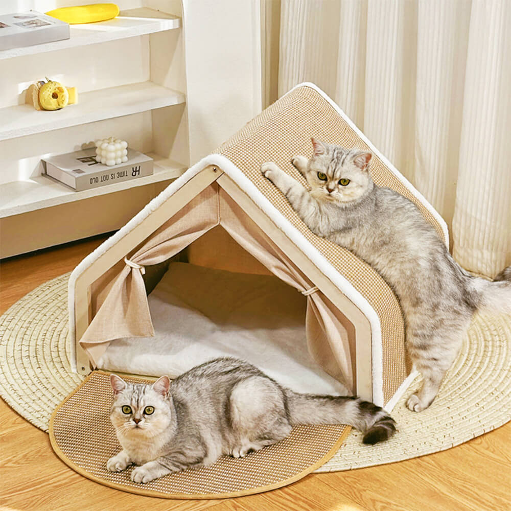 All-in-One Cat Tent with Scratching Roof and Cozy Sleeping Area