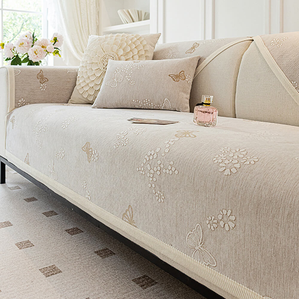 Chenille Anti-Slip Butterfly Pattern Morandi Color Couch Cover
