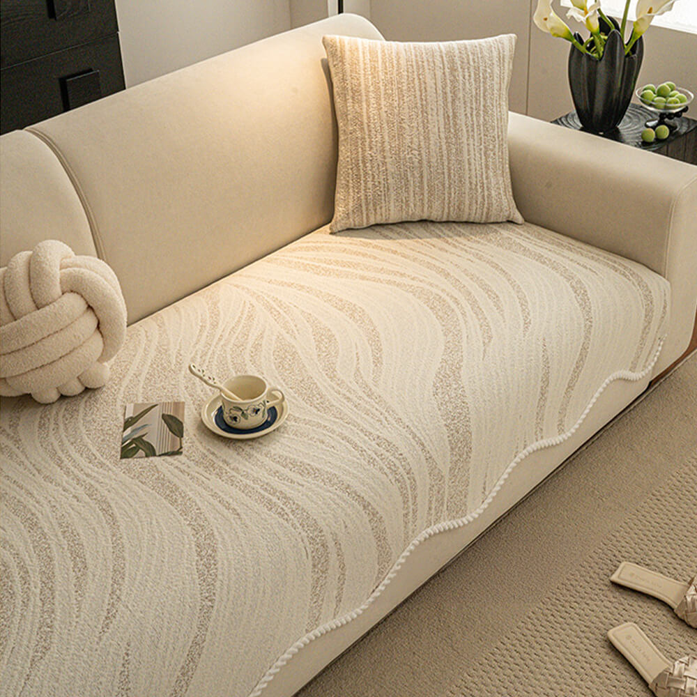 Cool Touch Ice Silk Minimalist Style with Braided Edge Couch Cover