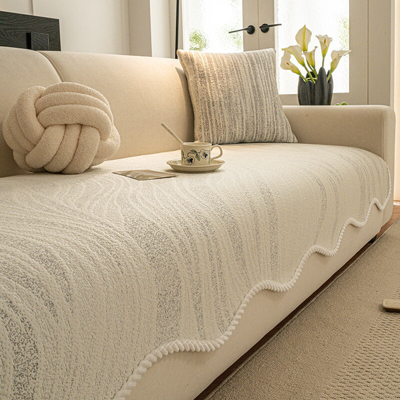 Cool Touch Ice Silk Minimalist Style with Braided Edge Couch Cover