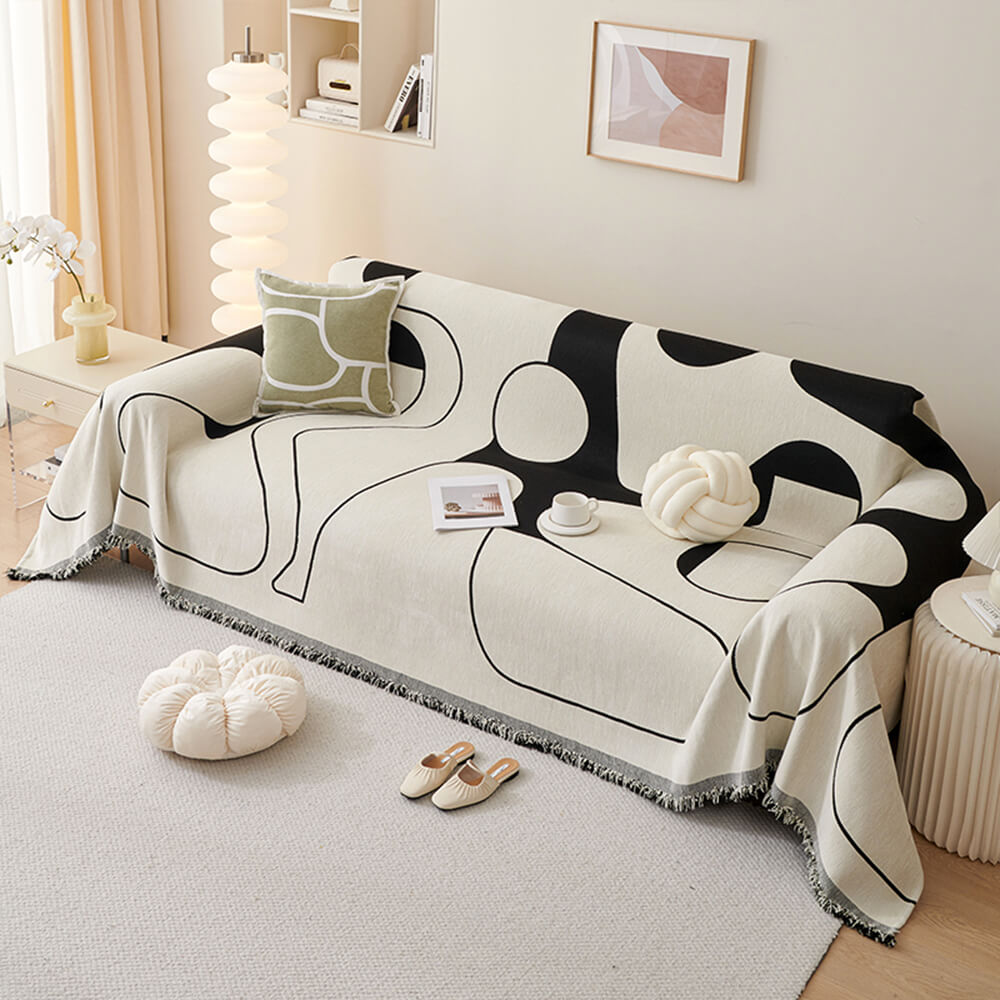 Geometric Fringe Double-Sided Chenille Non-Slip Throw Couch Cover