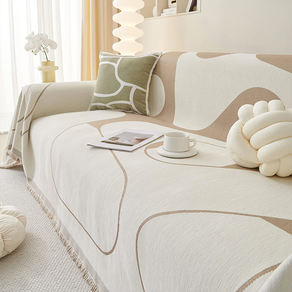 Geometric Fringe Double-Sided Chenille Non-Slip Throw Couch Cover