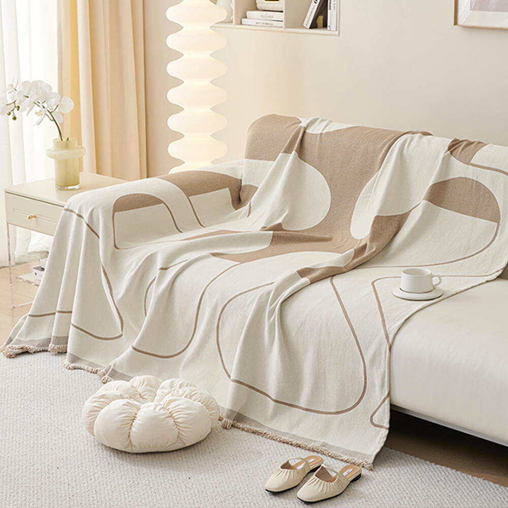 Geometric Fringe Double-Sided Chenille Non-Slip Throw Couch Cover