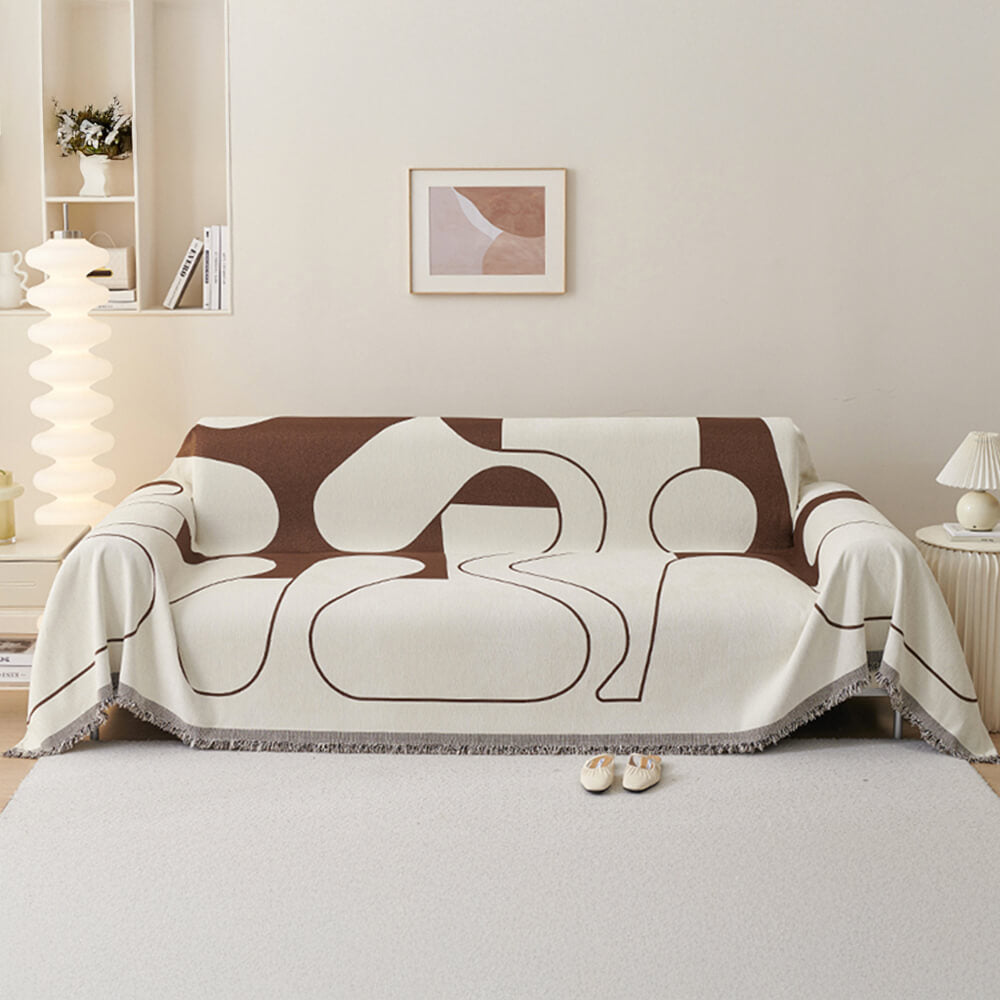 Geometric Fringe Double-Sided Chenille Non-Slip Throw Couch Cover
