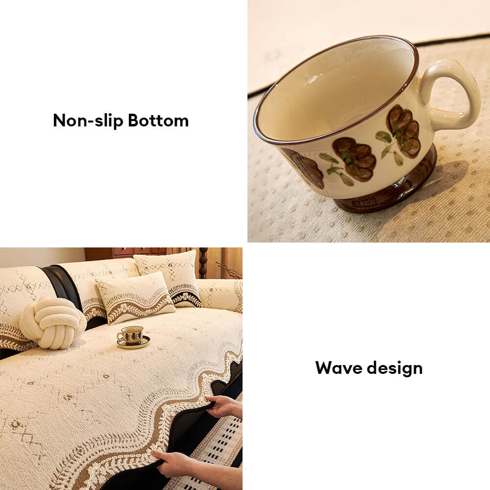 Wavy Pattern Anti-Scratch Plush Couch Cover