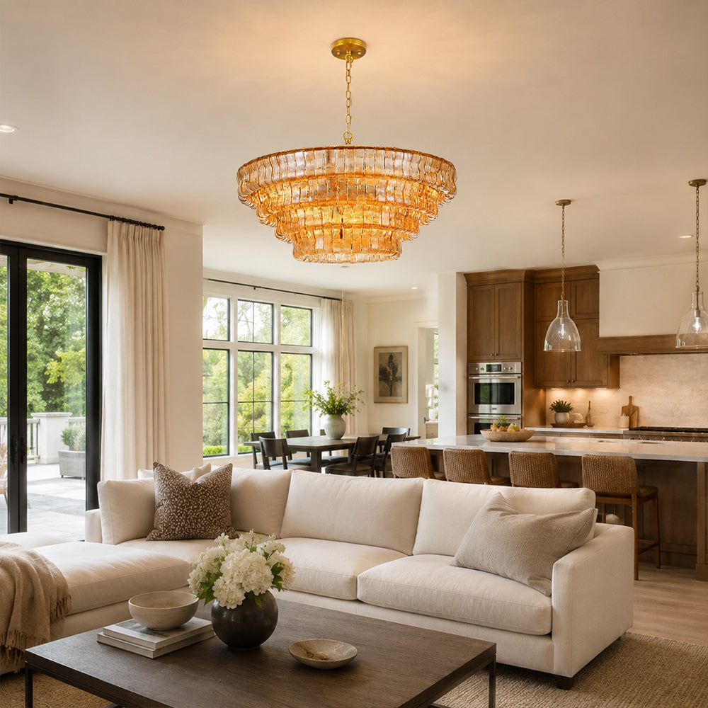 GeoLume Amber Glass Round Chandelier 36"D