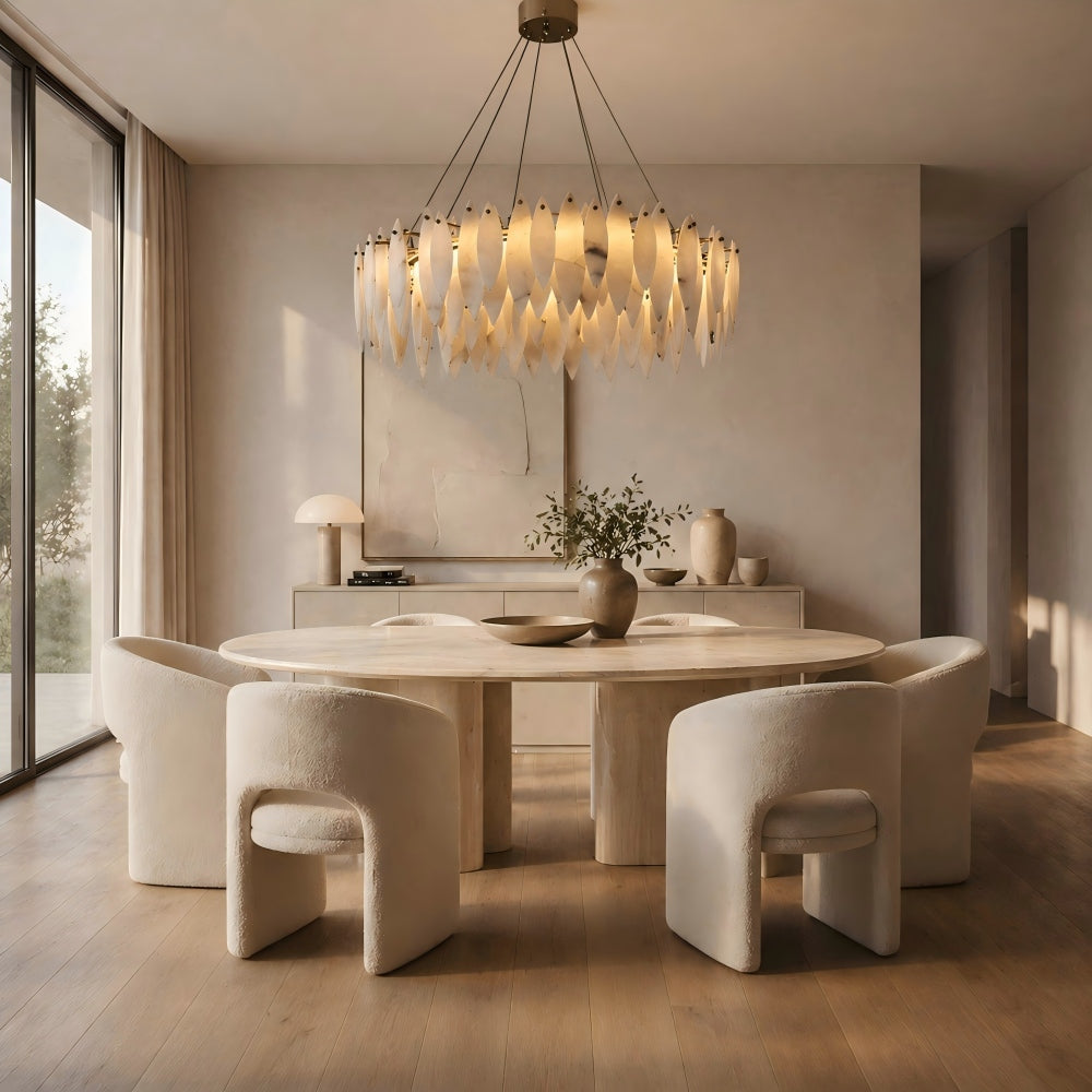 Halo Modern Natural Alabaster Ring chandelier 47"D