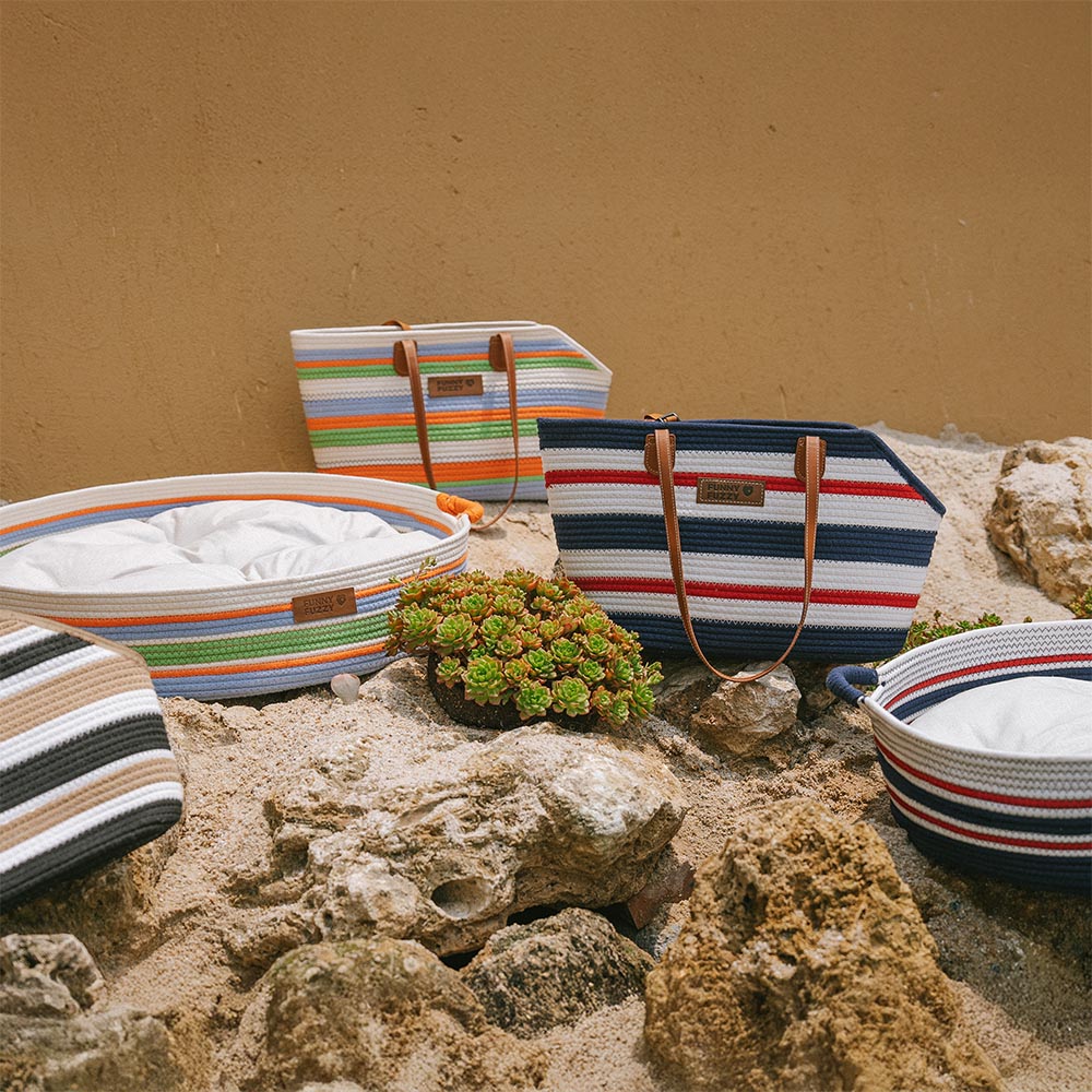 Handmade Lightweight Cotton Woven Beach Bag Pet Carrier- Summer Vacation