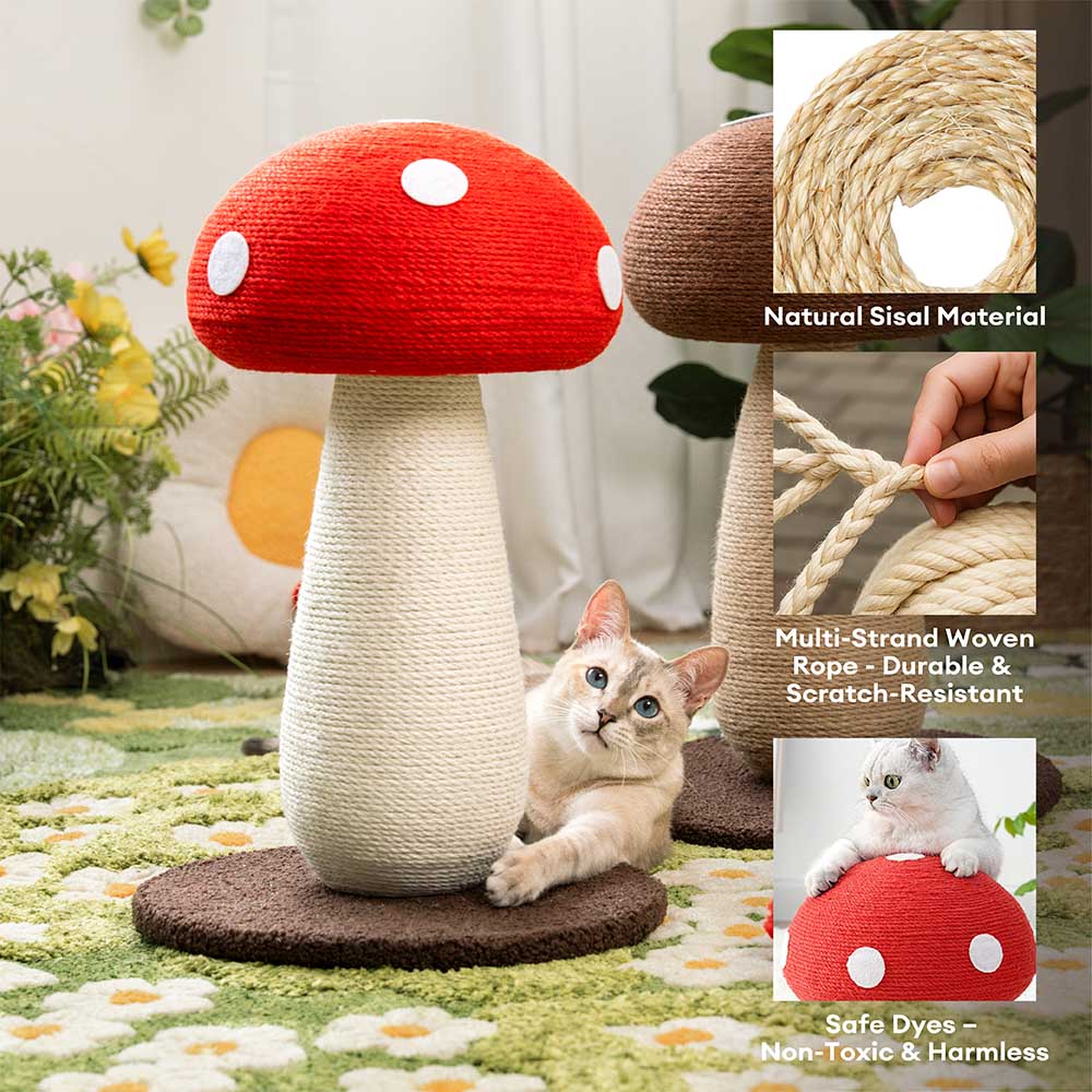Handcrafted Mushroom-Shaped Natural Sisal Scratching Post for Large Cats
