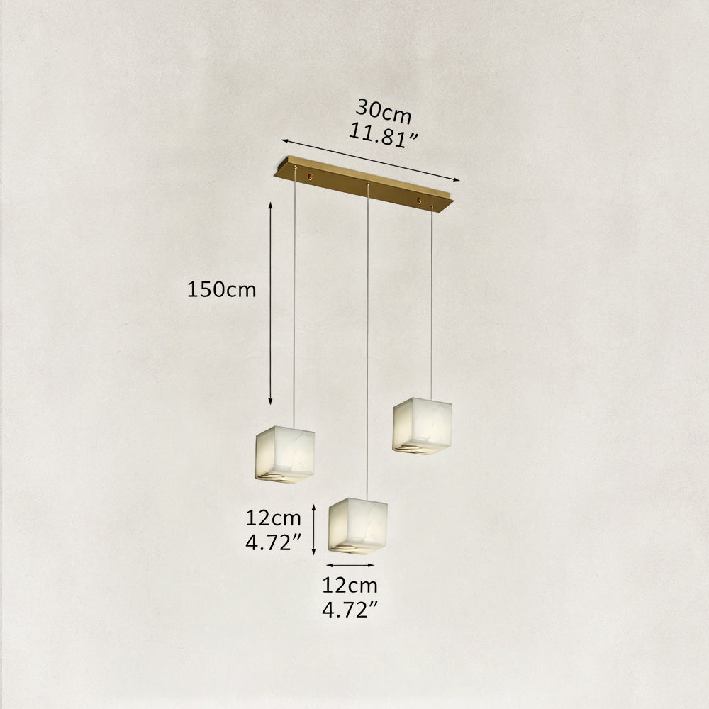 Nura Cube Natural Alabaster 3-Light Linear Pendant 12"W
