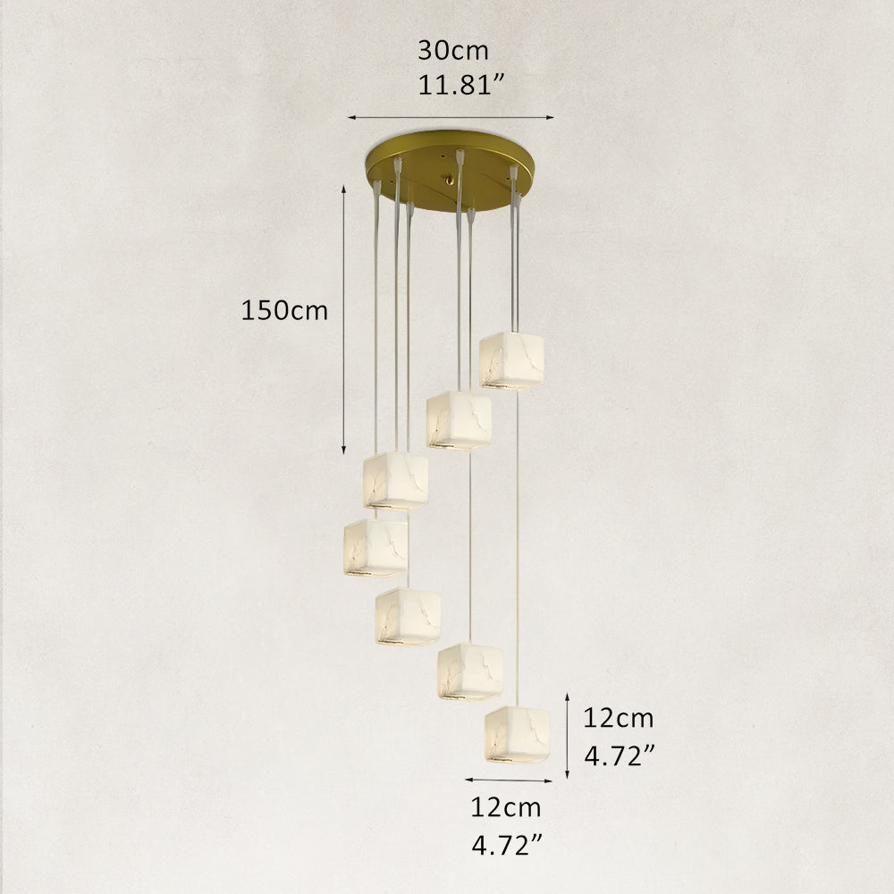 Nura Cube Natural Alabaster 7-Light Round Chandelier 12"D