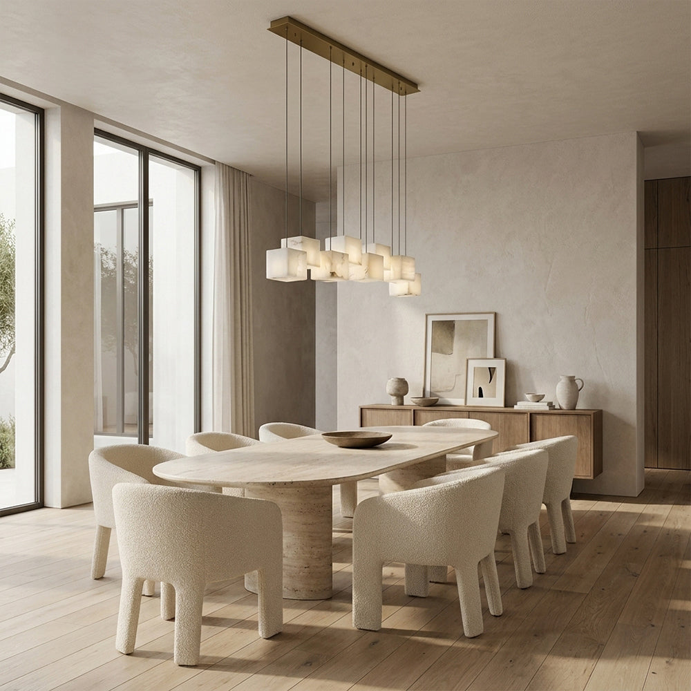 Nura Cube Natural Alabaster 6-Light Linear Pendant 27"W