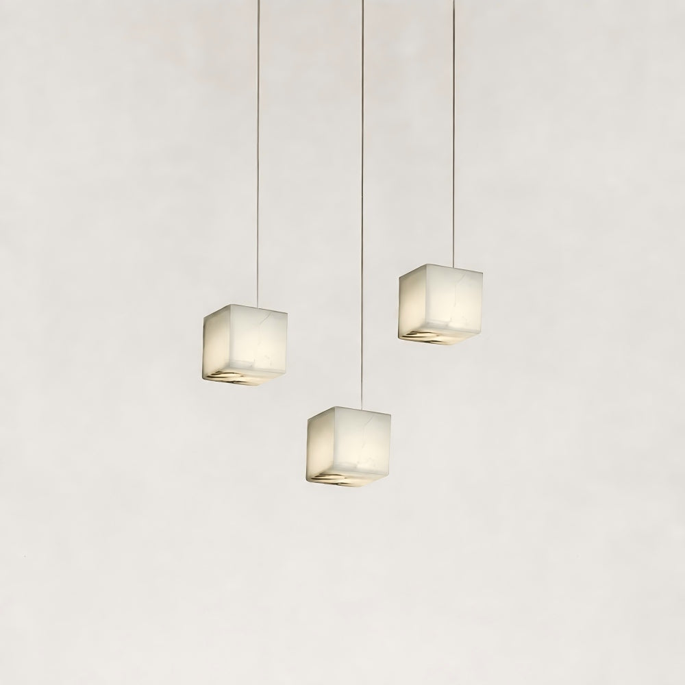 Nura Cube Natural Alabaster 3-Light Linear Pendant 12"W