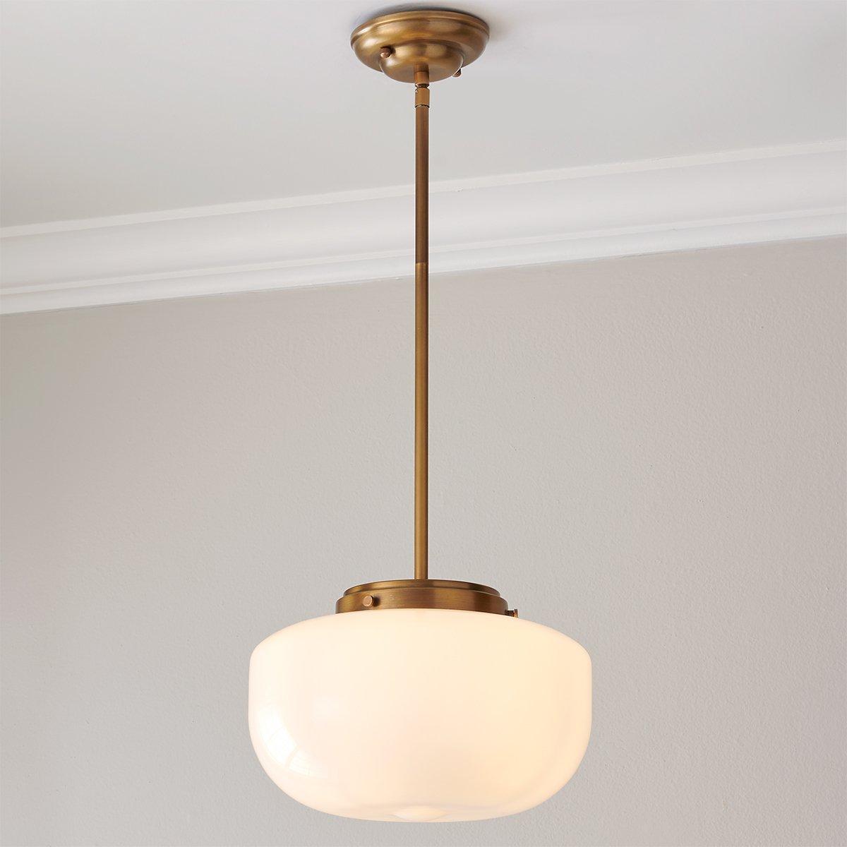 satin brass schoolhouse pendant light with opal globe