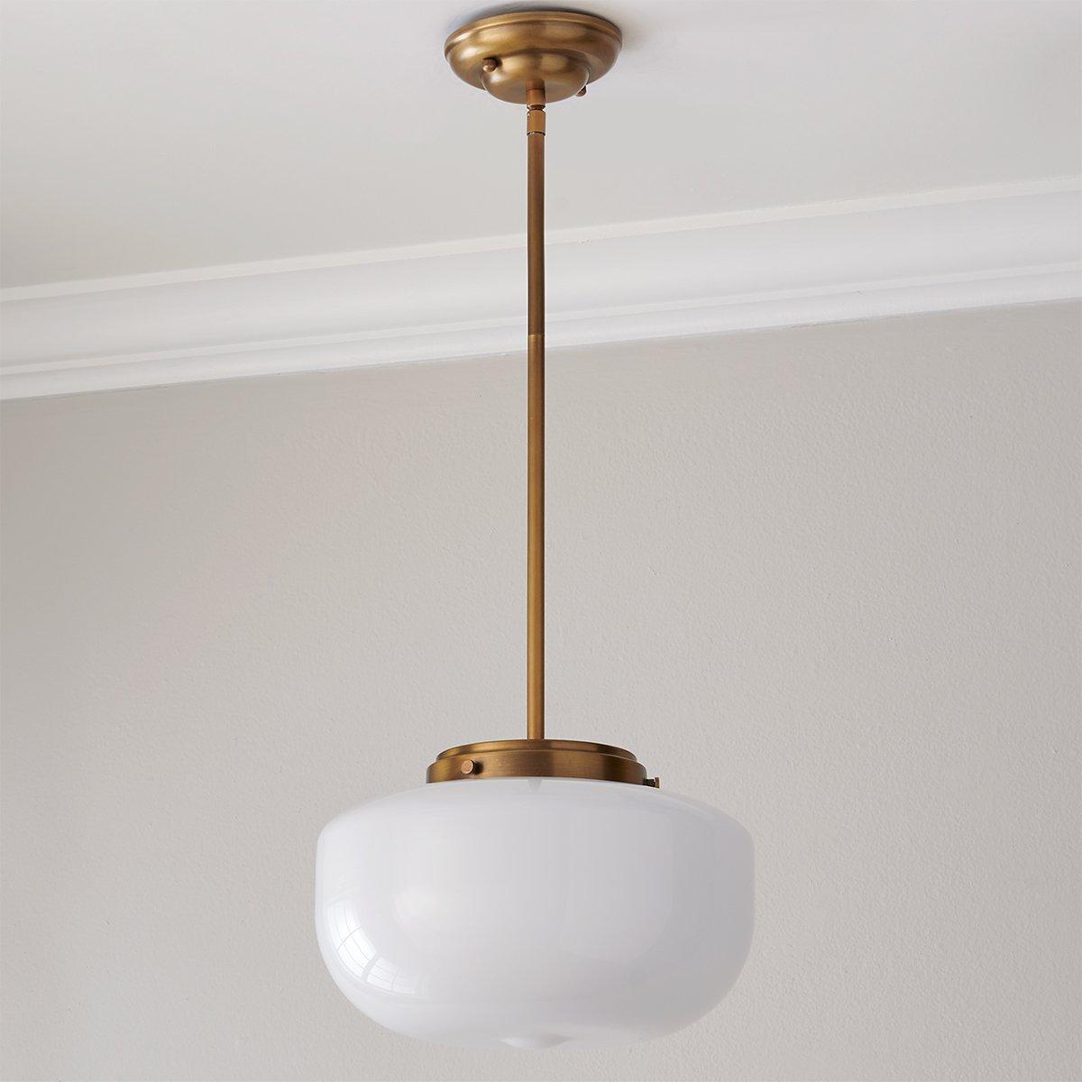 satin brass schoolhouse pendant light with opal globe