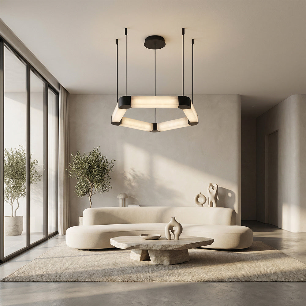 Pentagon Ring Alabaster Chandelier 24"D