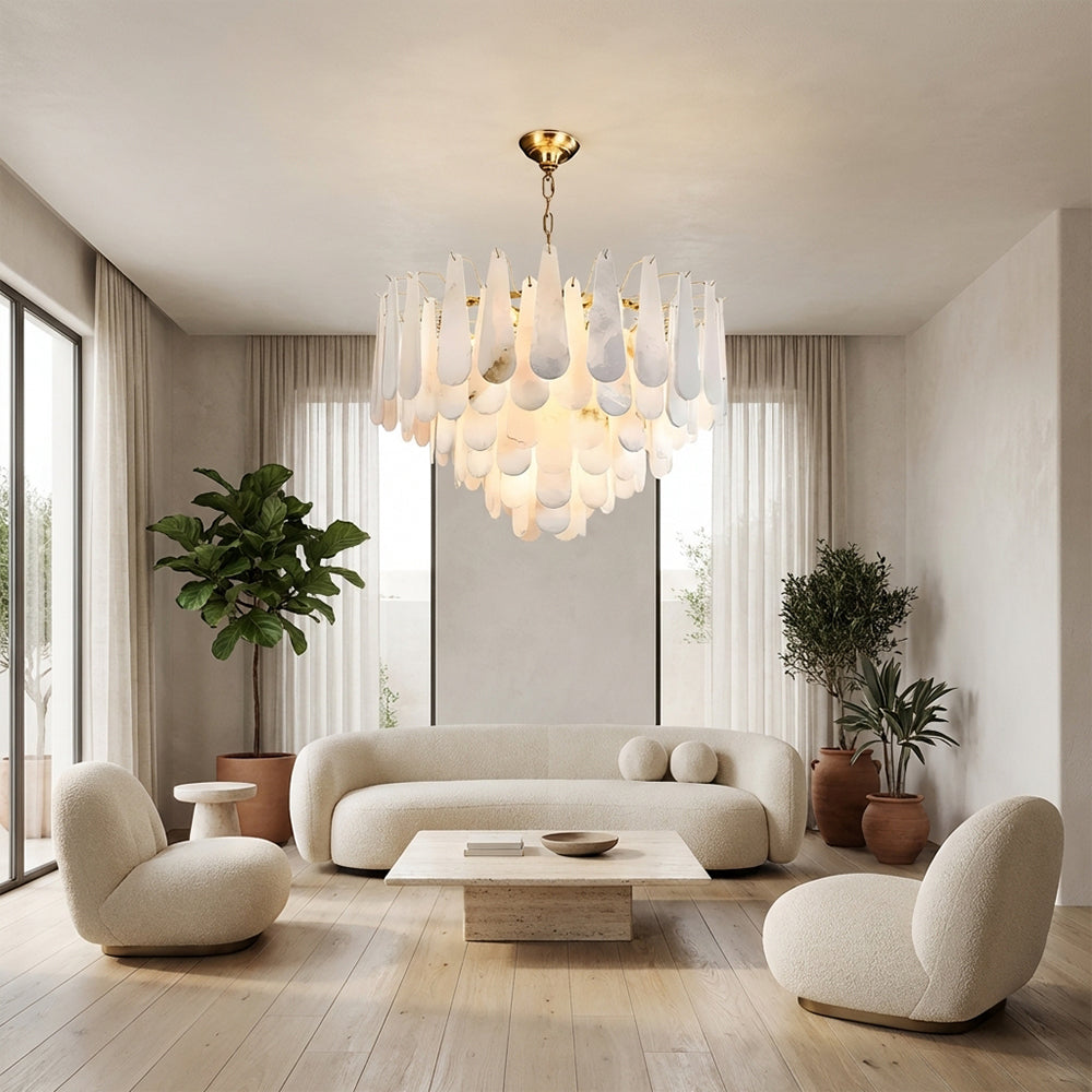 Raine Natural Alabaster Round Tiered Chandelier 35“D
