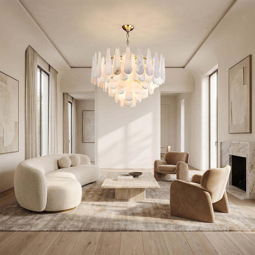 Raine Natural Alabaster Round Tiered Chandelier 47“D