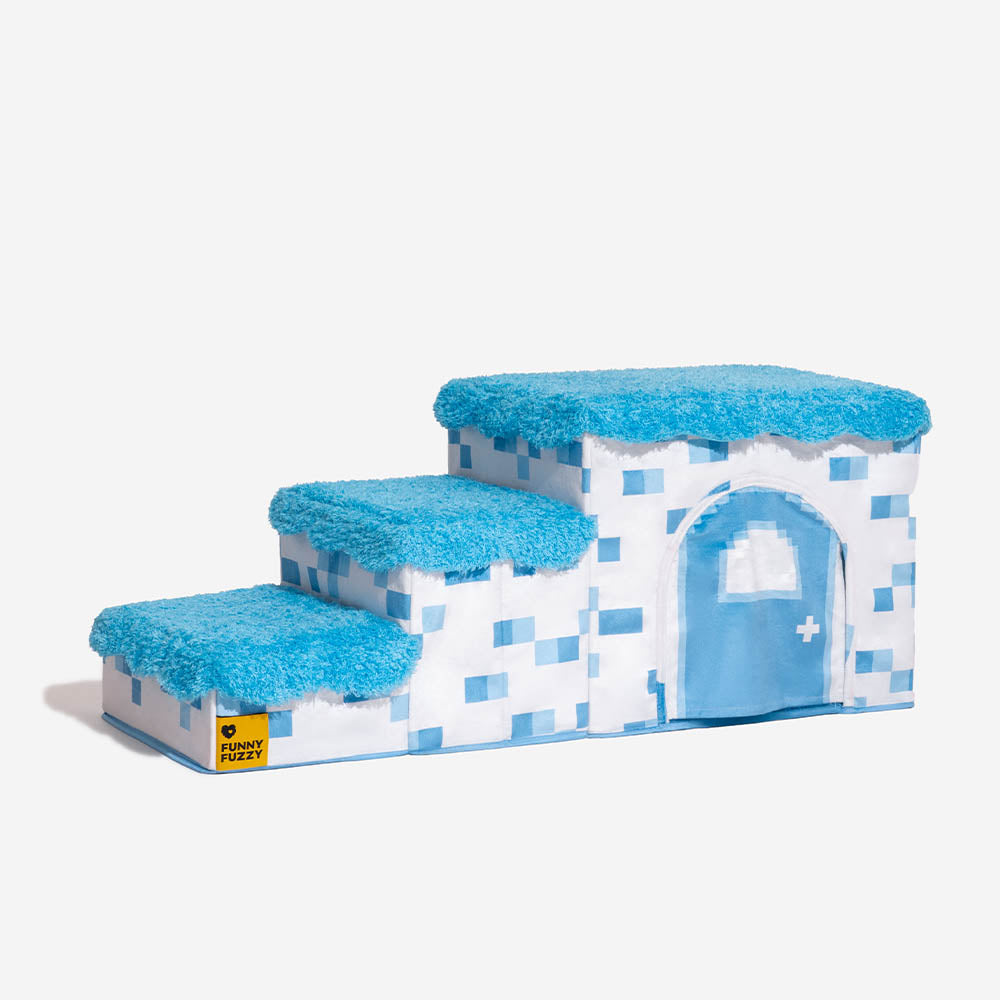 Retro Pixel Handcrafted Foldable Pet Stairs With Storage - Blocky PawGame