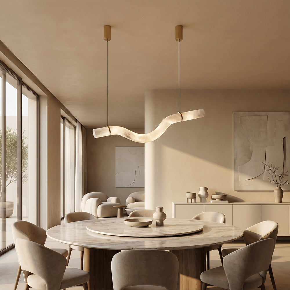 Verve Single Wave Alabaster Tube Pendant Light