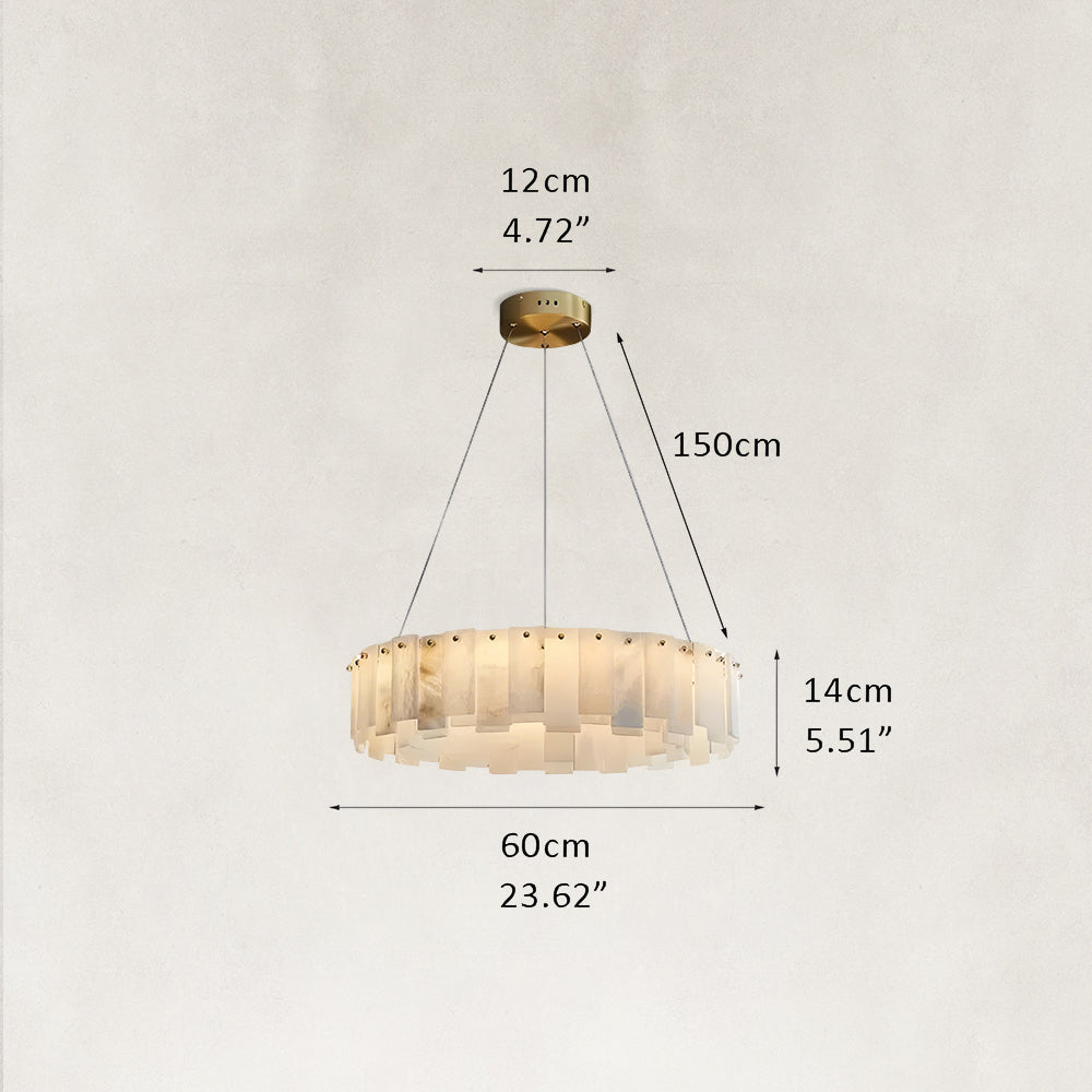Serene Pillar Natural Alabaster Ring chandelier 24"D