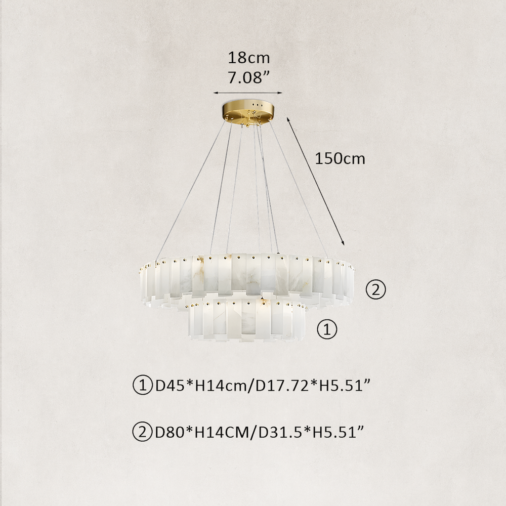 Serene Pillar Natural Alabaster 2-Tier Ring chandelier 32"D