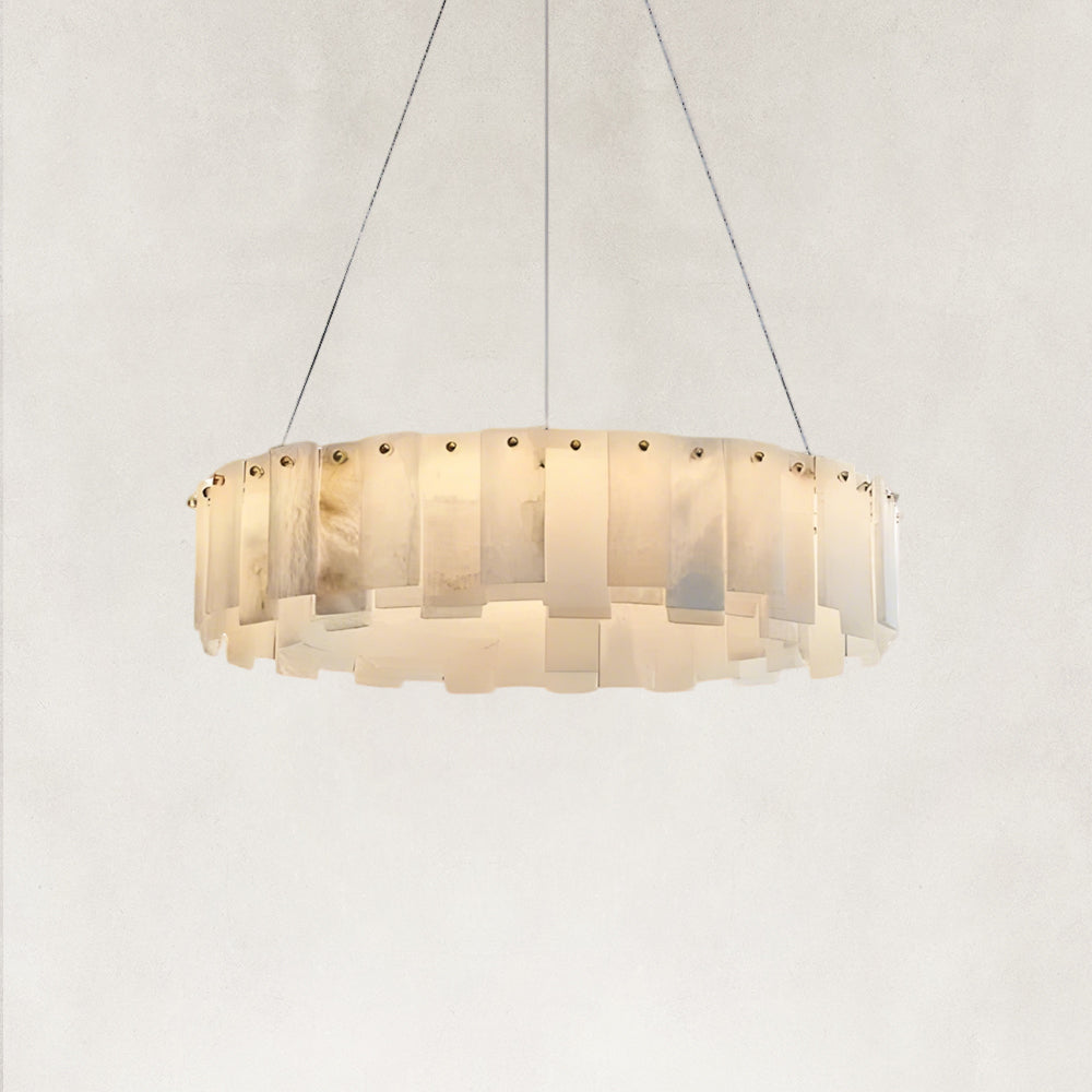 Serene Pillar Natural Alabaster Ring chandelier 24"D