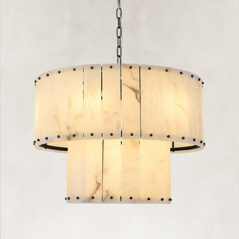 Solara Alabaster 2-Tier Round Chandelier 24"D