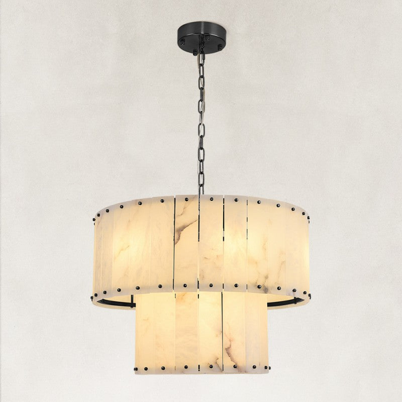 Solara Alabaster 2-Tier Round Chandelier 24"D