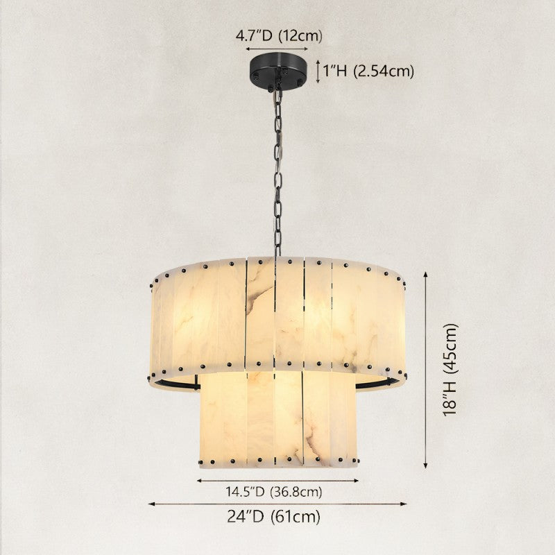 Solara Alabaster 2-Tier Round Chandelier 24"D