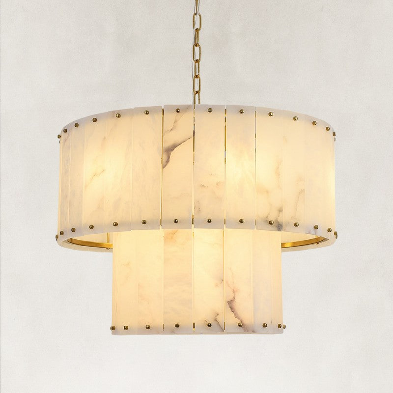 Solara Alabaster 2-Tier Round Chandelier 24"D