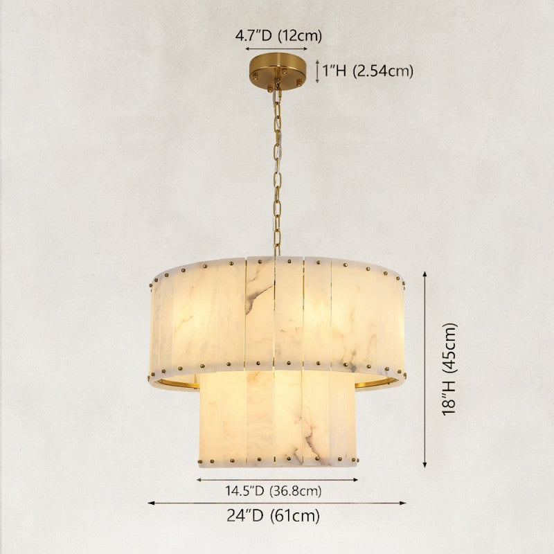 Solara Alabaster 2-Tier Round Chandelier 24"D