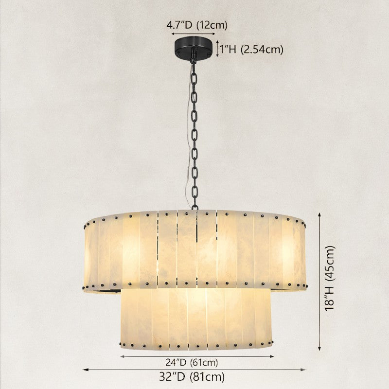 Solara Alabaster 2-Tier Round Chandelier 32"D