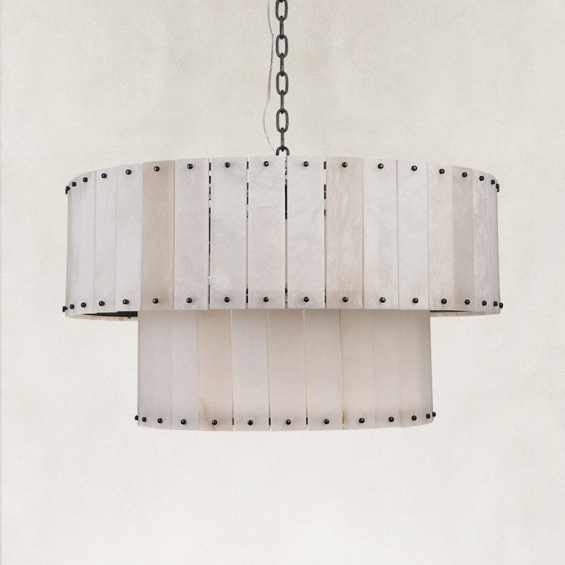 Solara Alabaster 2-Tier Round Chandelier 32"D