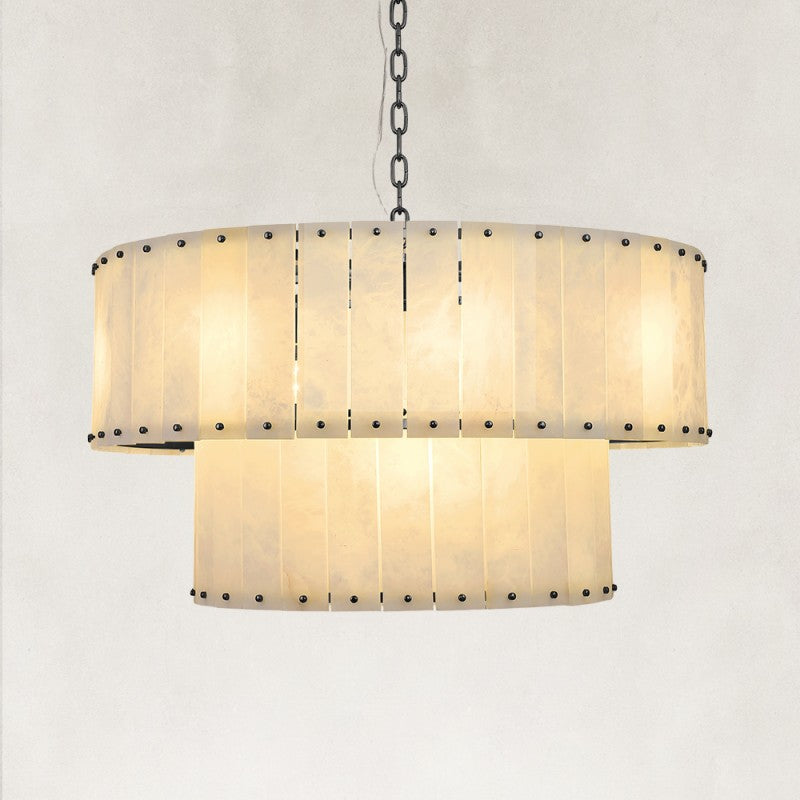 Solara Alabaster 2-Tier Round Chandelier 32"D
