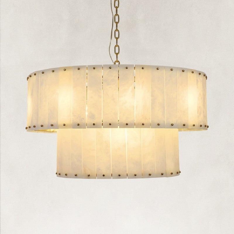 Solara Alabaster 2-Tier Round Chandelier 32"D