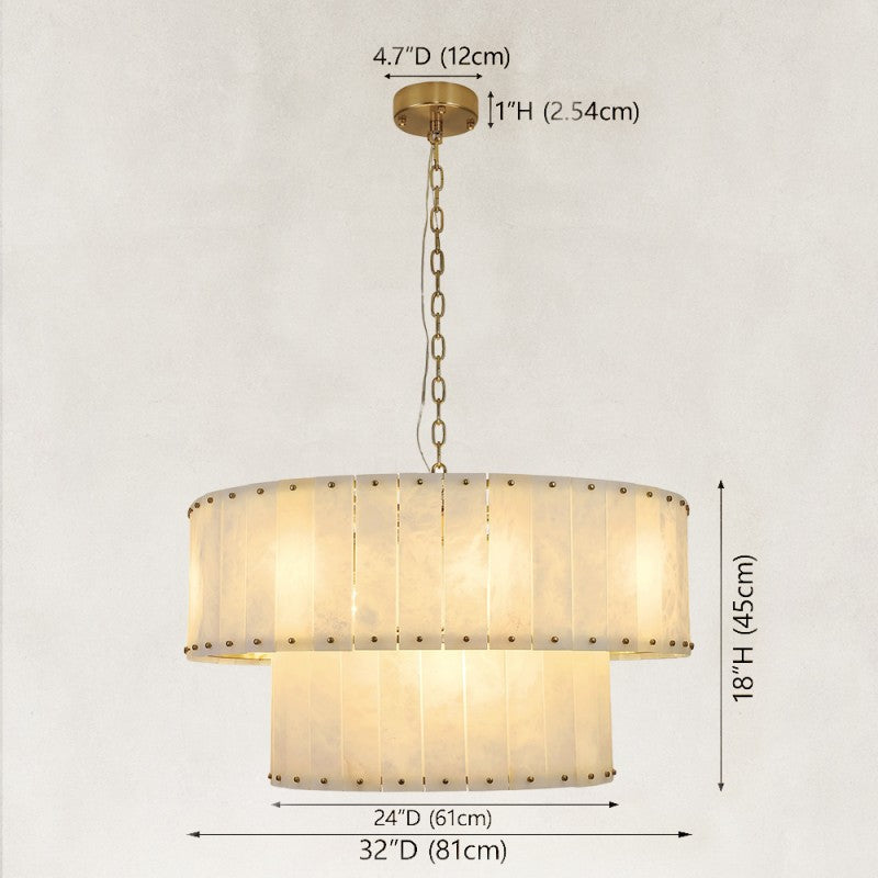 Solara Alabaster 2-Tier Round Chandelier 32"D